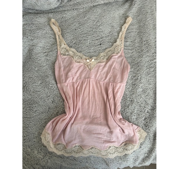 Eberjey Tops - Eberjey Pink Lace Trim‎ Babydoll Camisole Top Empire Waist Layer Y2K Angelcore